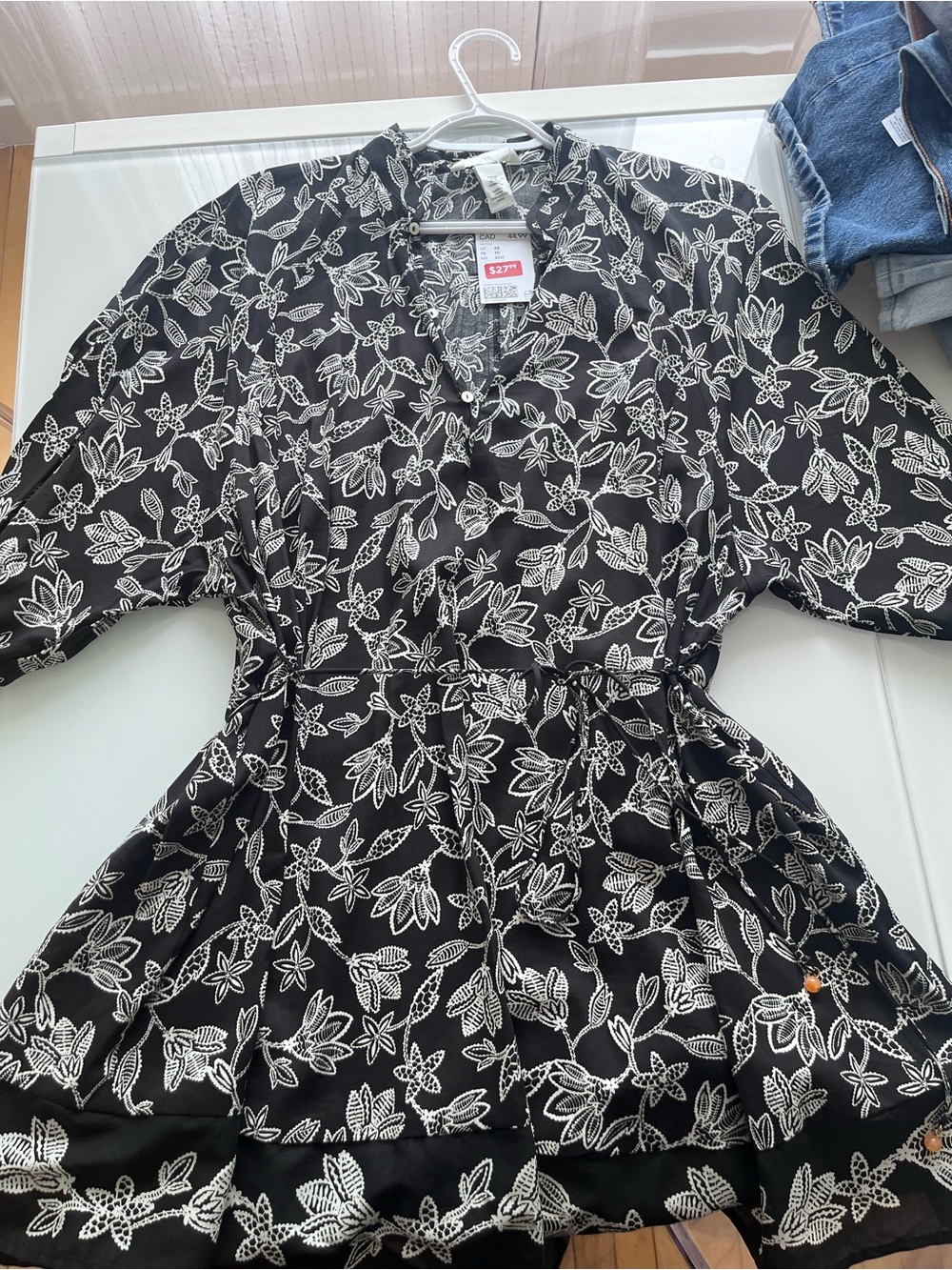 H&M Black and White Floral Wrap-Style Women's Tunic